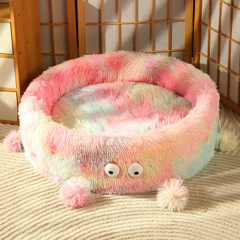 Pet Winter Warm Cute Monster Round Plush Sleeping Bed