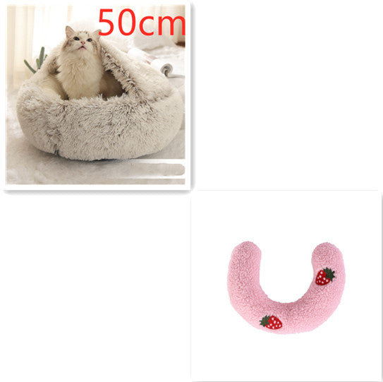 Pet 2 In 1 Plush Winter Bed House Round Warm Soft Sleeping Nest