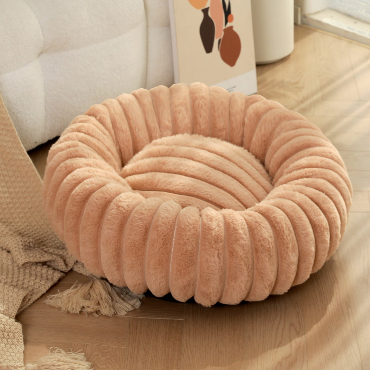Pet Plush Round Winter Nest Warm Soft Sleeping Bed