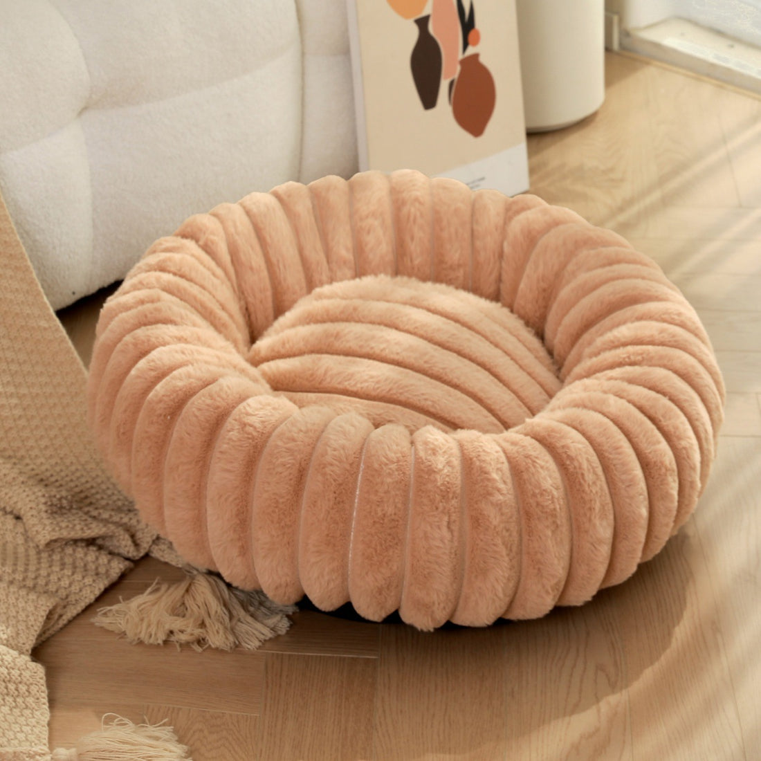Pet Plush Round Winter Nest Warm Soft Sleeping Bed
