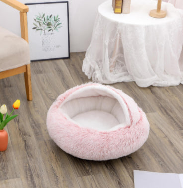Pet 2 In 1 Plush Winter Bed House Round Warm Soft Sleeping Nest