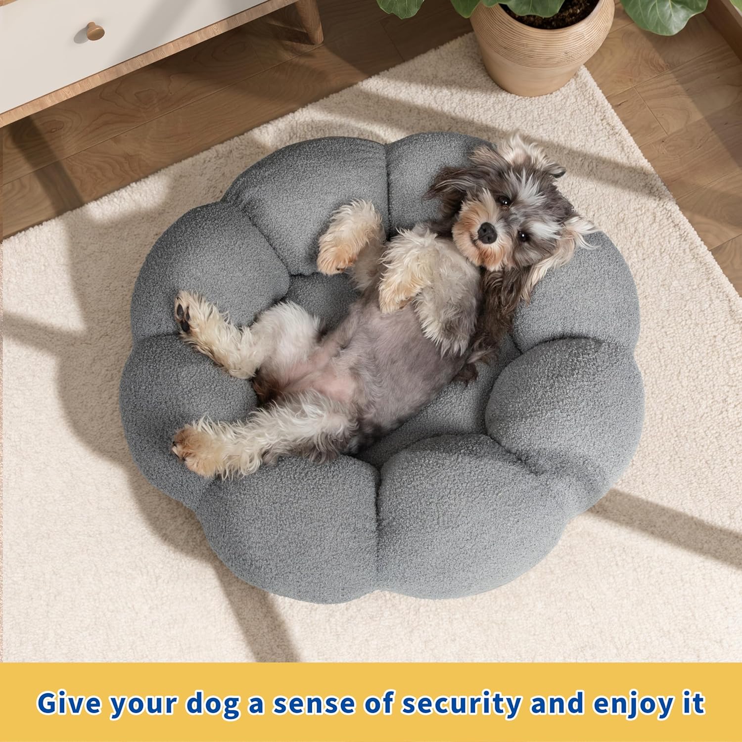 Pet Calming Plush Flower Donut Bed Non-Slip Washable Cozy Nest