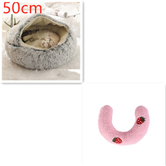 Pet 2 In 1 Plush Winter Bed House Round Warm Soft Sleeping Nest