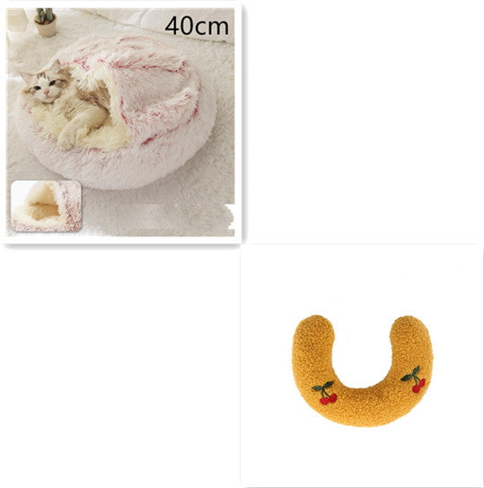 Pet 2 In 1 Plush Winter Bed House Round Warm Soft Sleeping Nest