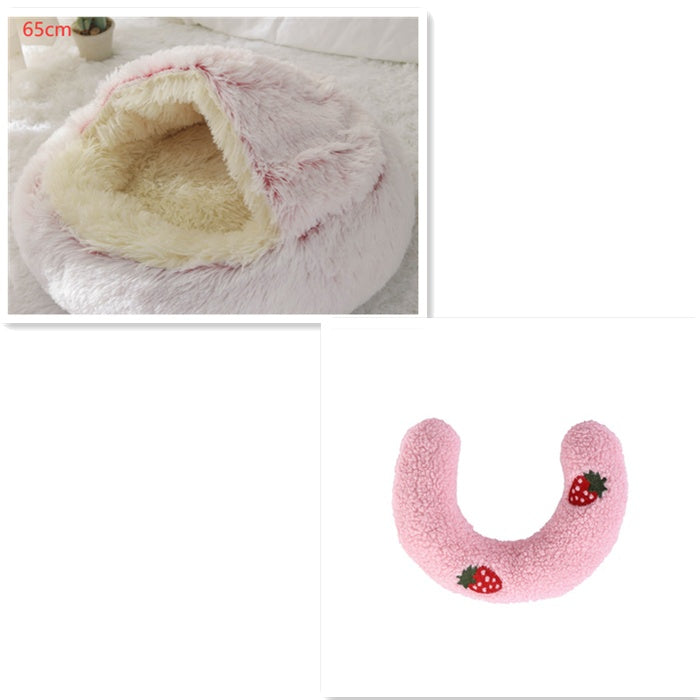 Pet 2 In 1 Plush Winter Bed House Round Warm Soft Sleeping Nest