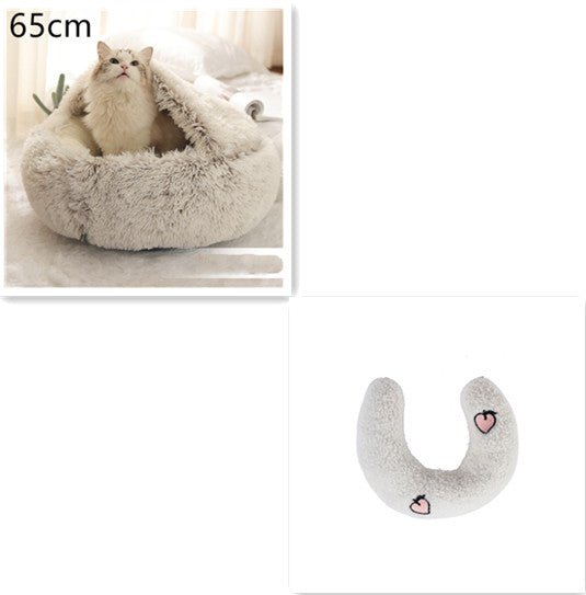 Pet 2 In 1 Plush Winter Bed House Round Warm Soft Sleeping Nest