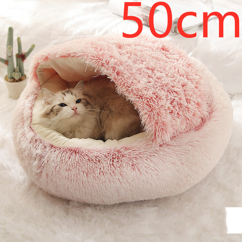 Pet 2 In 1 Plush Winter Bed House Round Warm Soft Sleeping Nest