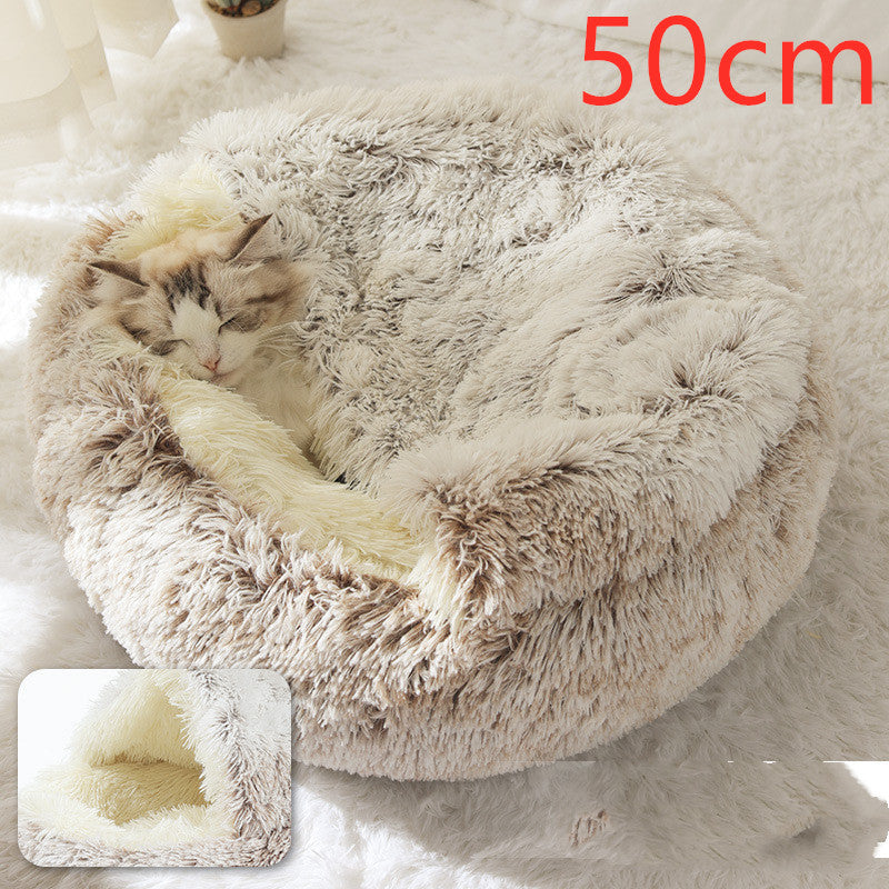 Pet 2 In 1 Plush Winter Bed House Round Warm Soft Sleeping Nest