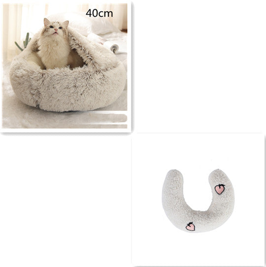 Pet 2 In 1 Plush Winter Bed House Round Warm Soft Sleeping Nest
