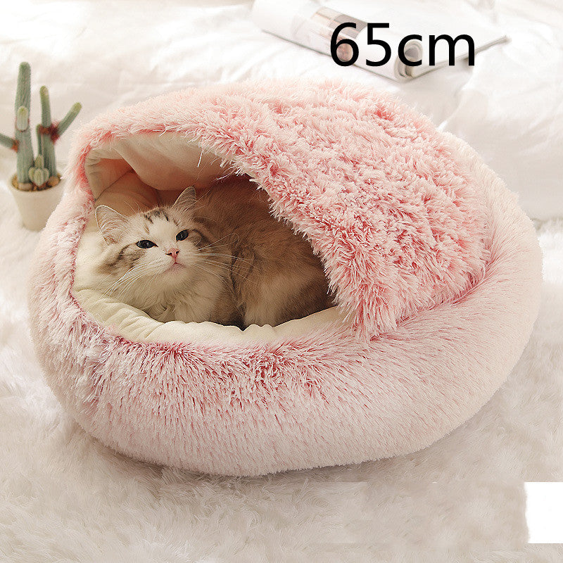 Pet 2 In 1 Plush Winter Bed House Round Warm Soft Sleeping Nest