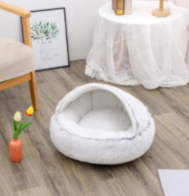 Pet 2 In 1 Plush Winter Bed House Round Warm Soft Sleeping Nest