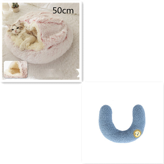 Pet 2 In 1 Plush Winter Bed House Round Warm Soft Sleeping Nest