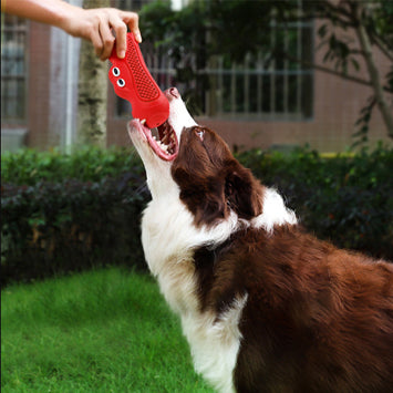 Pet Rugby Toy With Squeaker Natural Rubber Chew Design