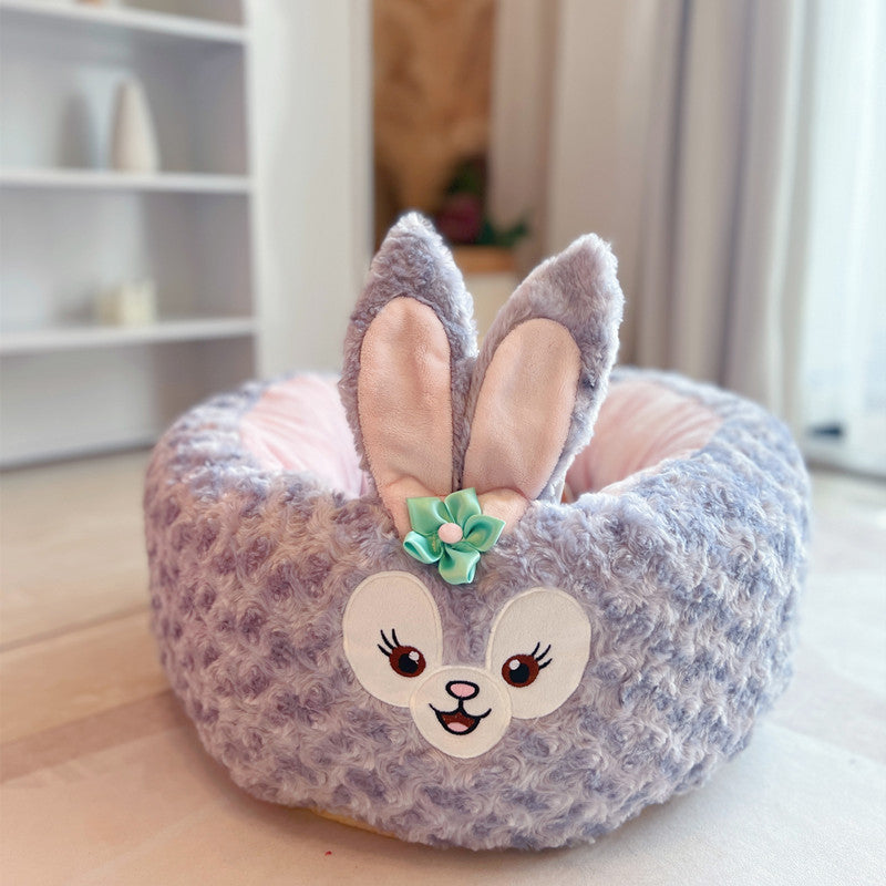 Pet Cartoon Plush Round Nest All Season Cozy Cushion Bed