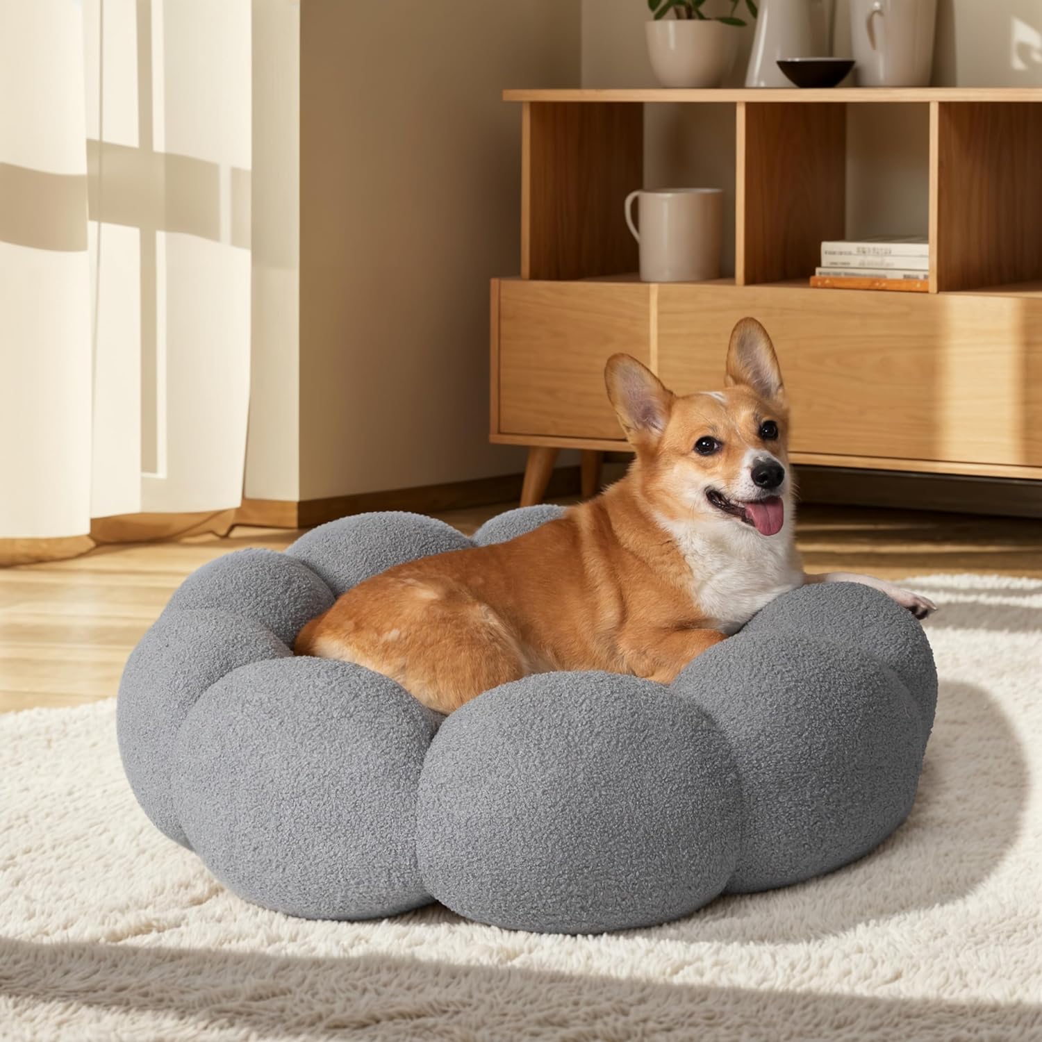 Pet Calming Plush Flower Donut Bed Non-Slip Washable Cozy Nest