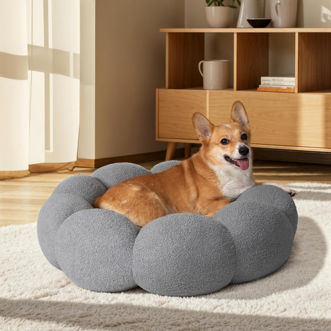 Pet Calming Plush Flower Donut Bed Non-Slip Washable Cozy Nest