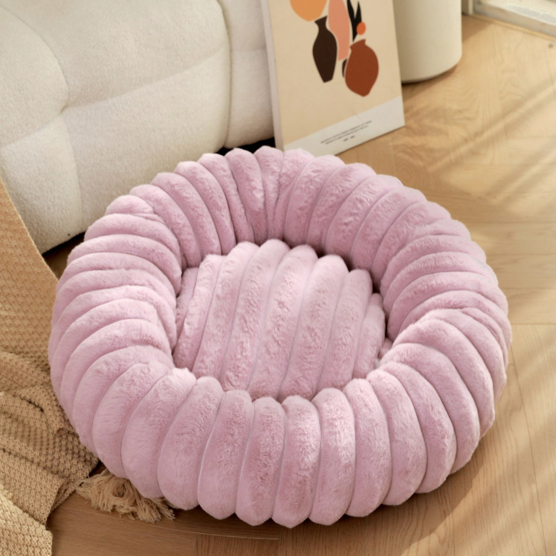 Pet Plush Round Winter Nest Warm Soft Sleeping Bed