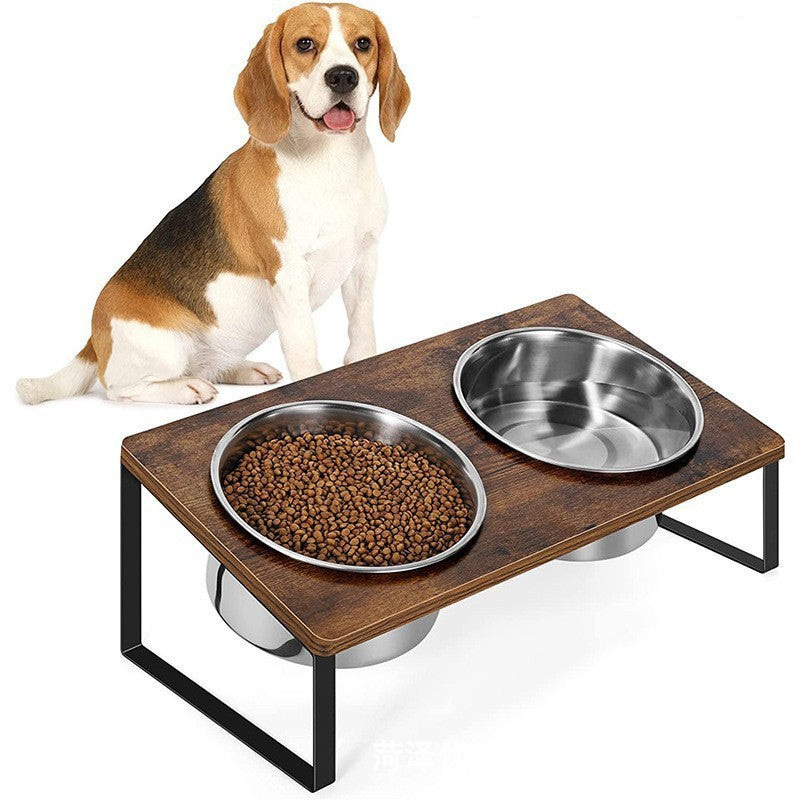 Pet Wooden Iron Feeding Rack Bowl Stand System