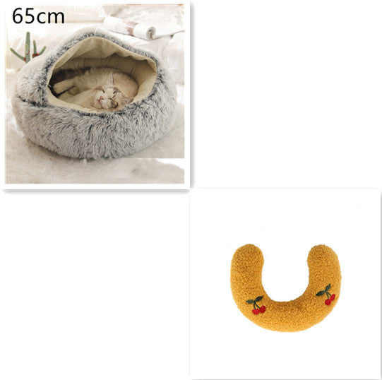 Pet 2 In 1 Plush Winter Bed House Round Warm Soft Sleeping Nest