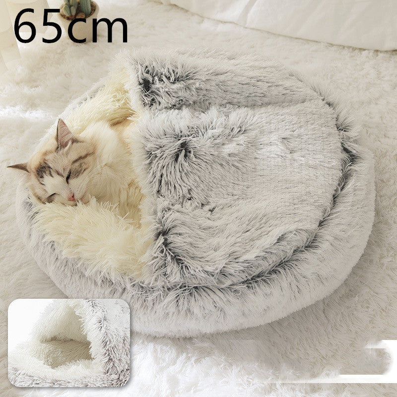 Pet 2 In 1 Plush Winter Bed House Round Warm Soft Sleeping Nest