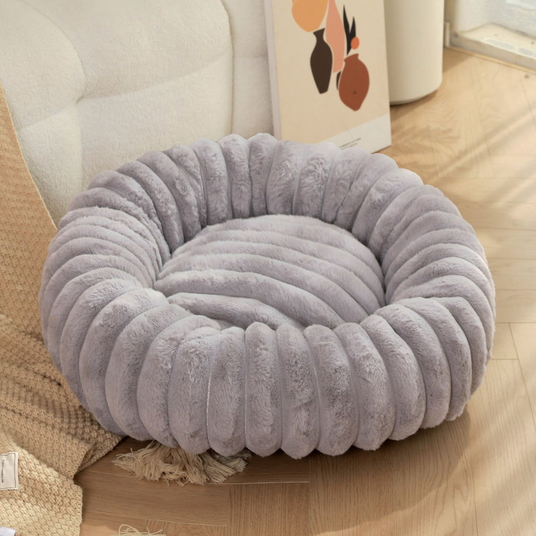 Pet Plush Round Winter Nest Warm Soft Sleeping Bed