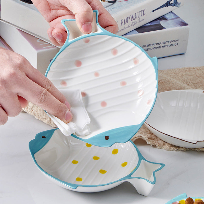 Pet Fish Shaped Ceramic Feeding Plate Bowl