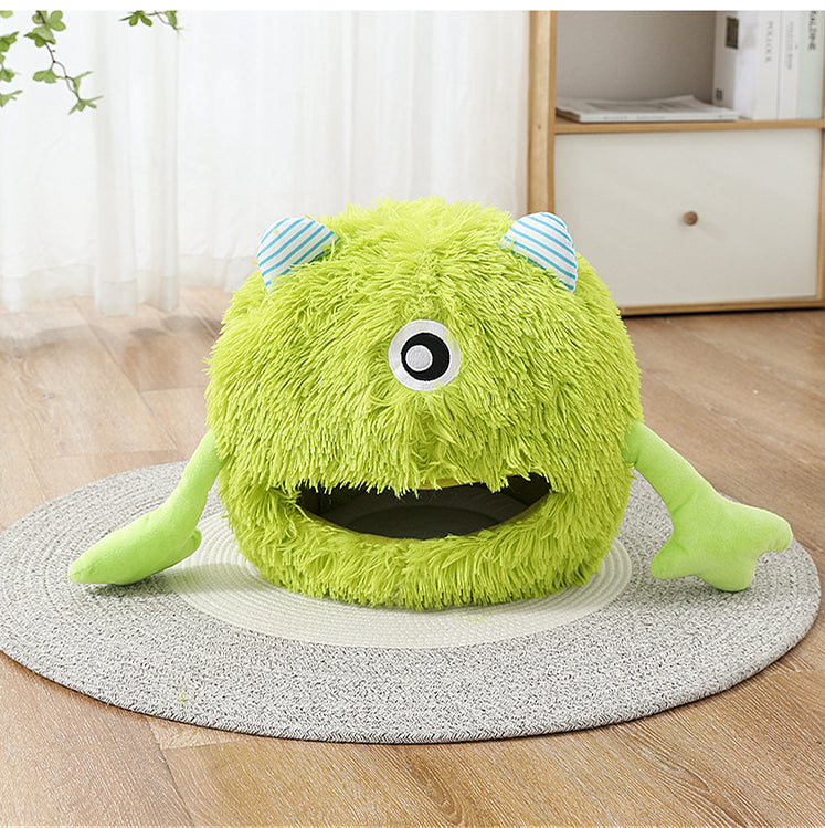 Pet Fluffy Round Calming Plush Bed Non-Slip Washable Self-Warming Cushion