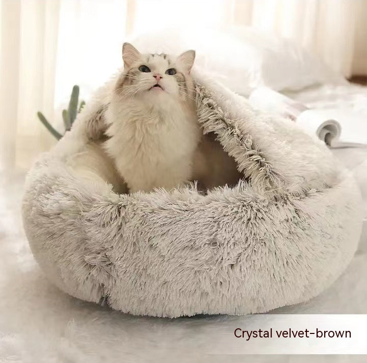 Pet 2 In 1 Plush Winter Bed House Round Warm Soft Sleeping Nest