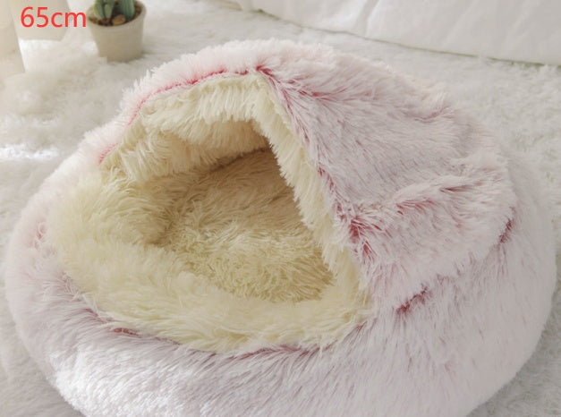 Pet 2 In 1 Plush Winter Bed House Round Warm Soft Sleeping Nest