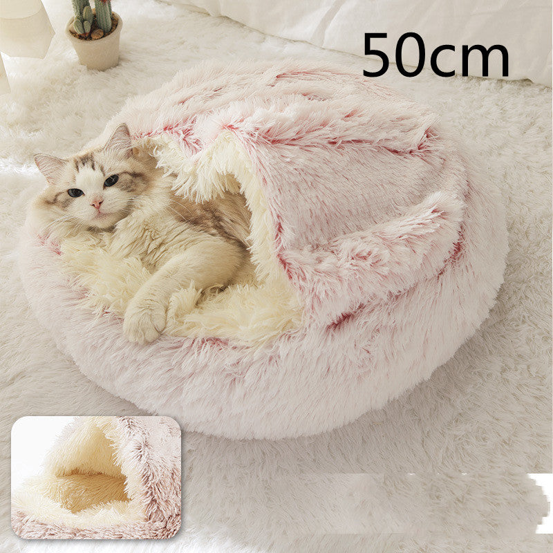 Pet 2 In 1 Plush Winter Bed House Round Warm Soft Sleeping Nest