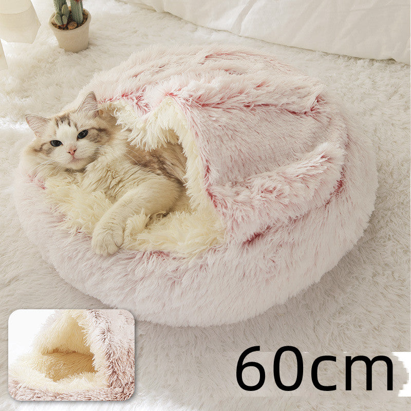 Pet 2 In 1 Plush Winter Bed House Round Warm Soft Sleeping Nest
