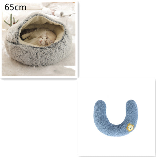 Pet 2 In 1 Plush Winter Bed House Round Warm Soft Sleeping Nest