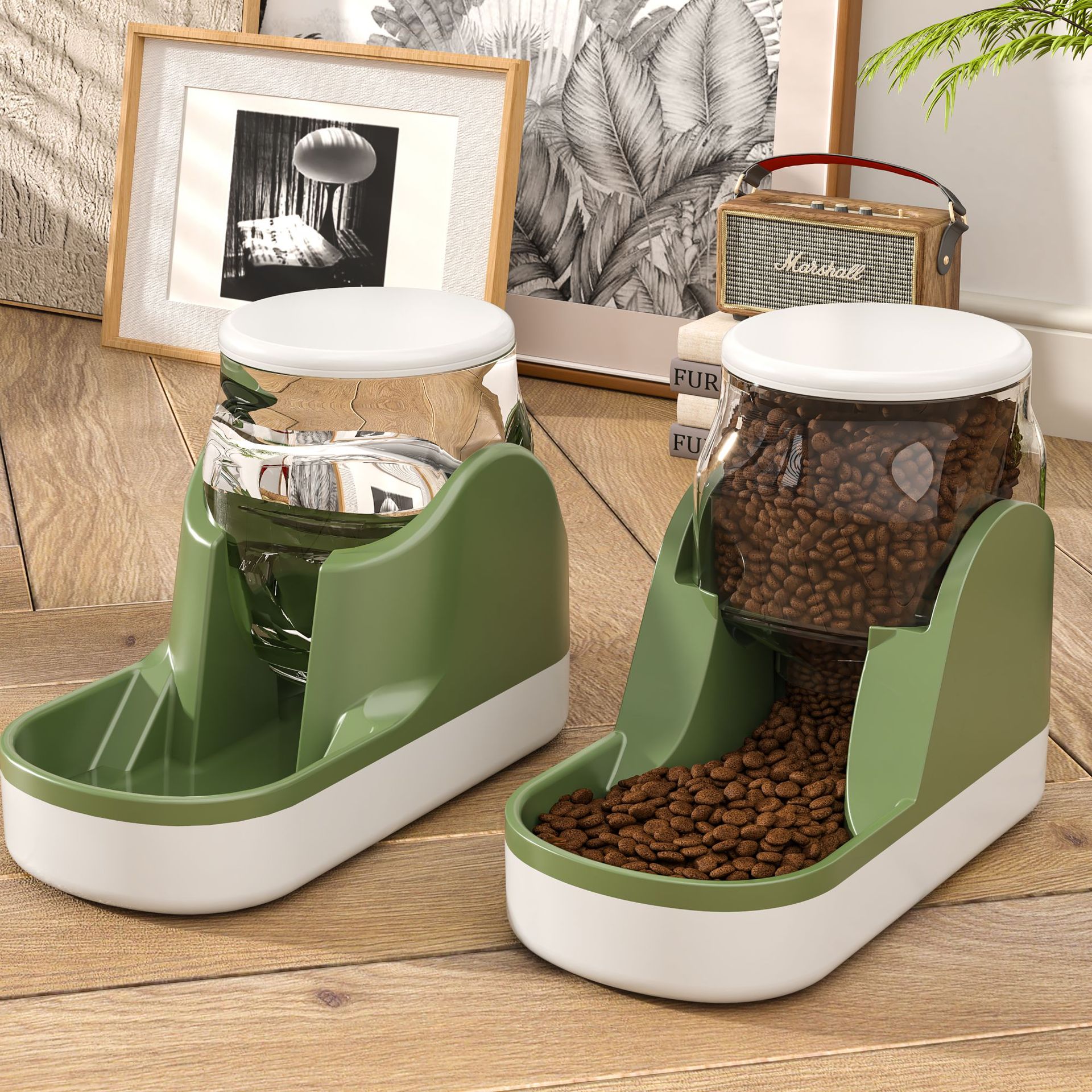 Pet Automatic Water Fountain And Food Dispenser System