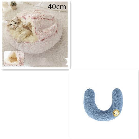 Pet 2 In 1 Plush Winter Bed House Round Warm Soft Sleeping Nest