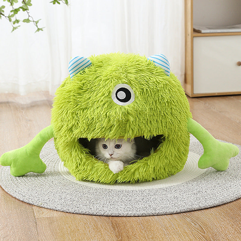 Pet Fluffy Round Calming Plush Bed Non-Slip Washable Self-Warming Cushion