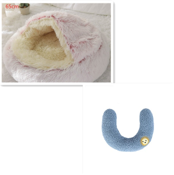 Pet 2 In 1 Plush Winter Bed House Round Warm Soft Sleeping Nest