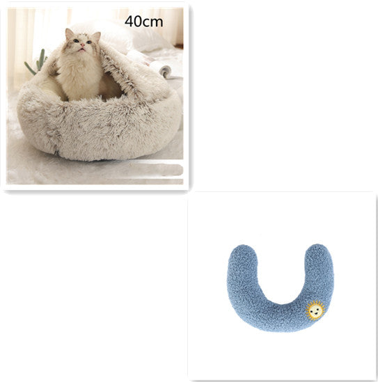 Pet 2 In 1 Plush Winter Bed House Round Warm Soft Sleeping Nest