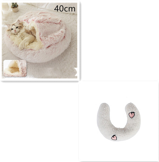 Pet 2 In 1 Plush Winter Bed House Round Warm Soft Sleeping Nest
