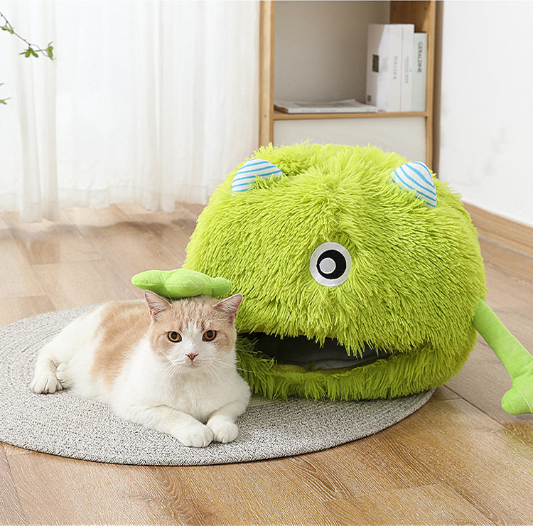 Pet Fluffy Round Calming Plush Bed Non-Slip Washable Self-Warming Cushion