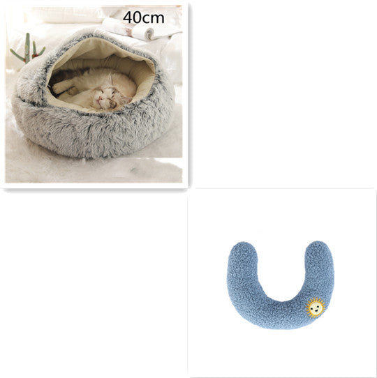 Pet 2 In 1 Plush Winter Bed House Round Warm Soft Sleeping Nest