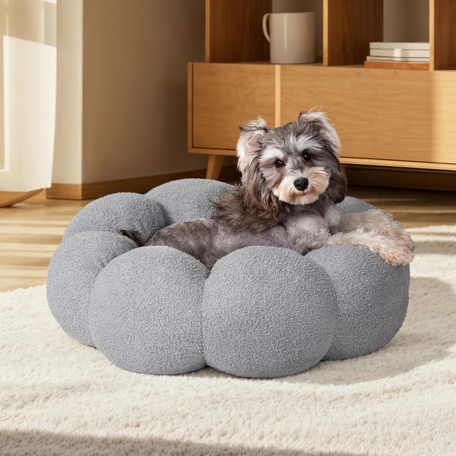 Pet Calming Plush Flower Donut Bed Non-Slip Washable Cozy Nest