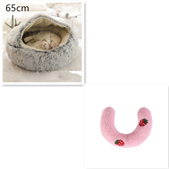 Pet 2 In 1 Plush Winter Bed House Round Warm Soft Sleeping Nest