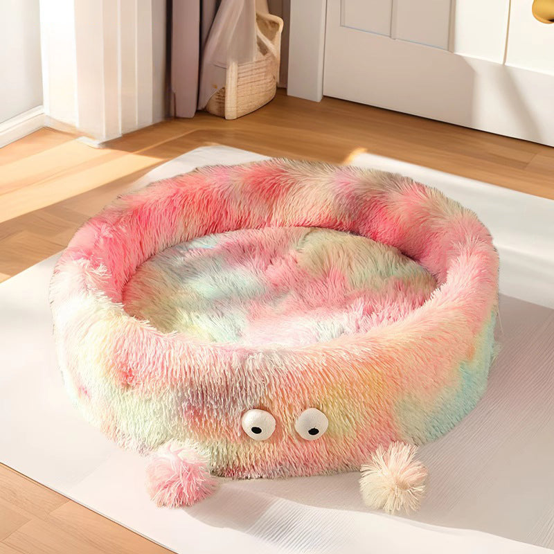 Pet Winter Warm Cute Monster Round Plush Sleeping Bed