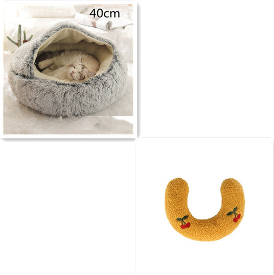 Pet 2 In 1 Plush Winter Bed House Round Warm Soft Sleeping Nest