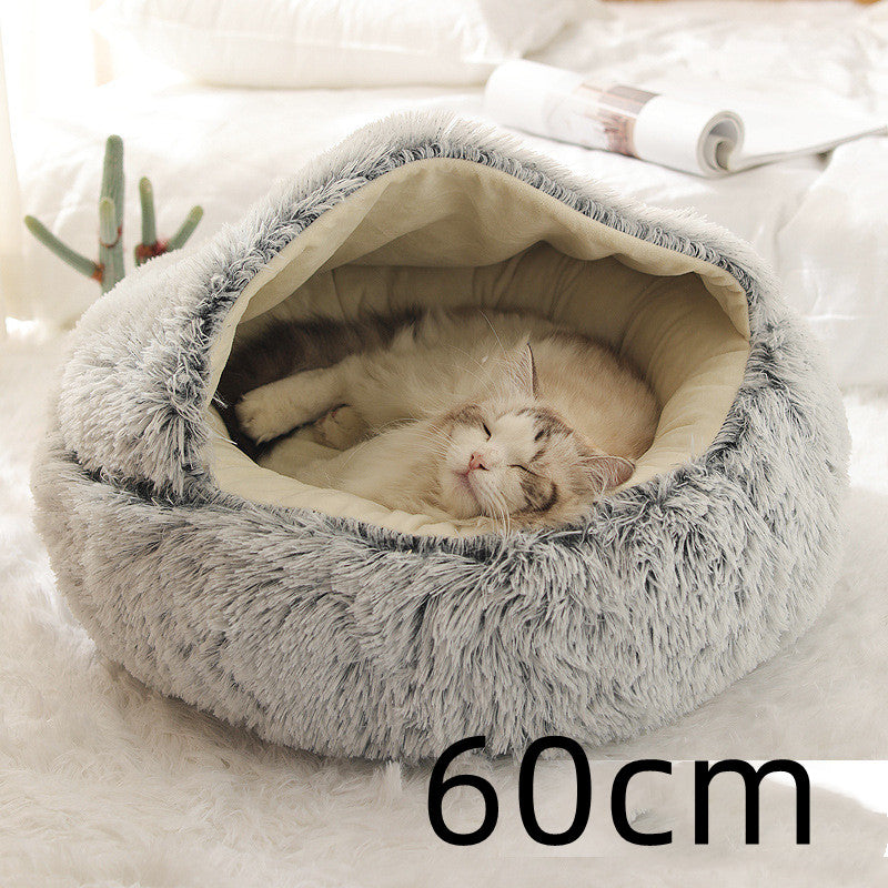 Pet 2 In 1 Plush Winter Bed House Round Warm Soft Sleeping Nest