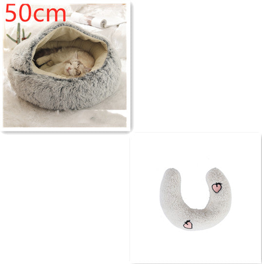 Pet 2 In 1 Plush Winter Bed House Round Warm Soft Sleeping Nest