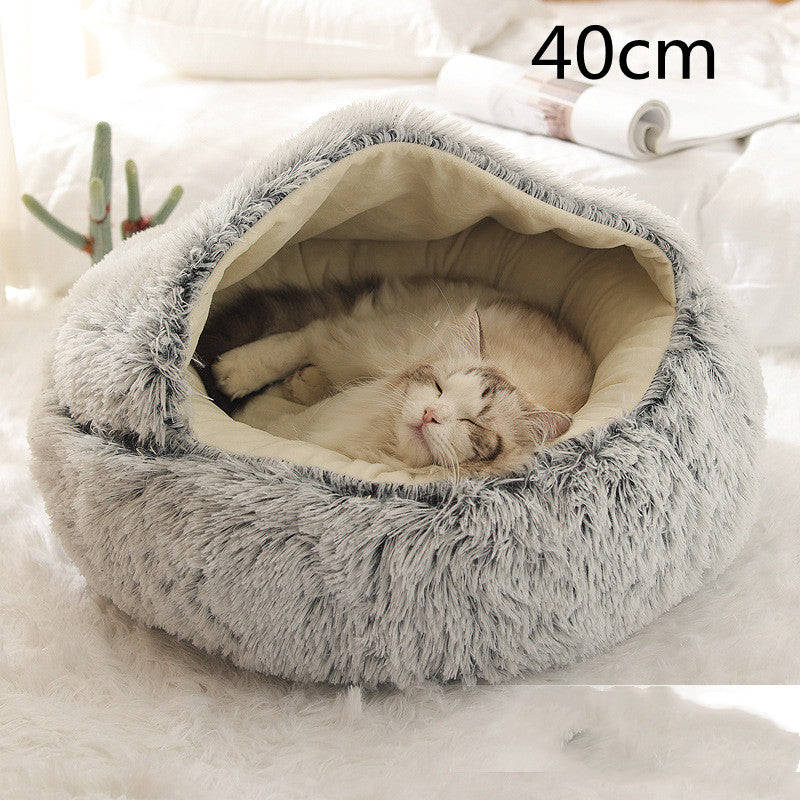 Pet 2 In 1 Plush Winter Bed House Round Warm Soft Sleeping Nest