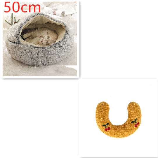 Pet 2 In 1 Plush Winter Bed House Round Warm Soft Sleeping Nest