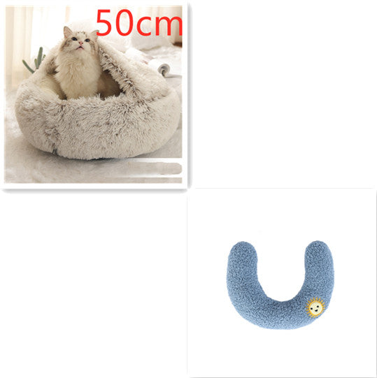 Pet 2 In 1 Plush Winter Bed House Round Warm Soft Sleeping Nest