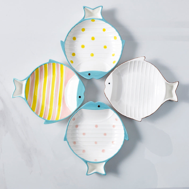 Pet Fish Shaped Ceramic Feeding Plate Bowl